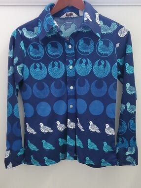 Vintage 1970s Novelty Blue Bird Print Top